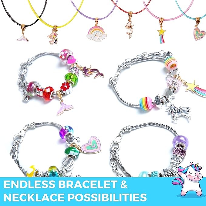 Modda Unicorn Charm Bracelet Making Kit - Unicorn Themed Jewelry Kit with Charms, Beads, Bag for Girls Ages 8-12 - Perfect for Birthday, Christmas Gifts