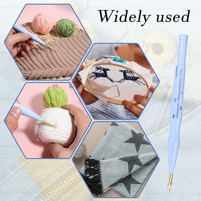 2 PCS Adjustable Embroidery Punch Needle Threader, Felting Threader Needle Pen Tool with Wire Guide for DIY Handmade Art Crafts, Stitching Applique Embellishment, Embroidery Rug, Rug Punch Tool