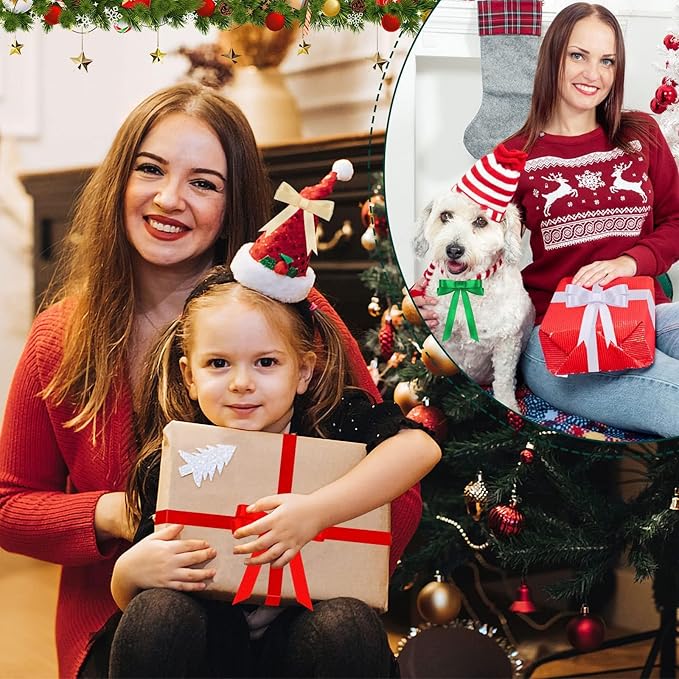 DECYOOL 4 Rolls 100 Yards Christmas Ribbons 10mm Wide Holiday Satin Ribbons Fabric for Gift Wrapping and DIY Craft, Red & Green & Gold &White