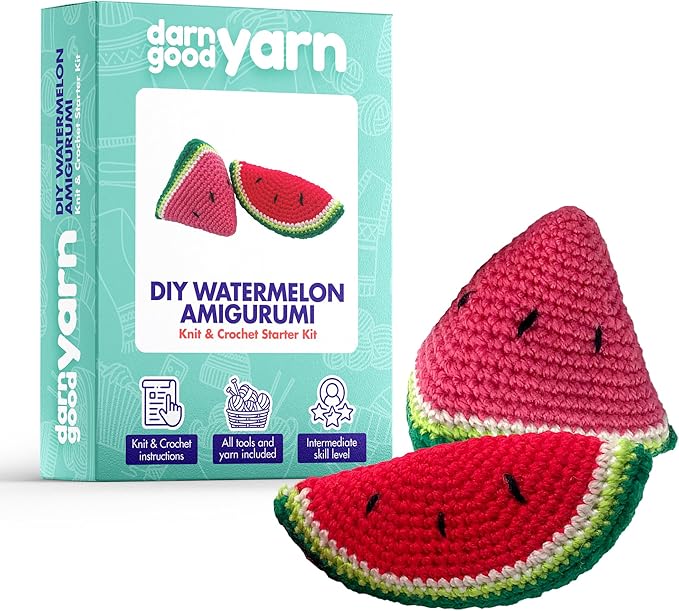 Darn Good Yarn - Crochet kit for Beginners to Intermediate | Watermelon DIY Crochet Amigurumi - Crochet Kit Include Pattern, Yarn, Crochet Hook, Stuffing and Knitting Needles
