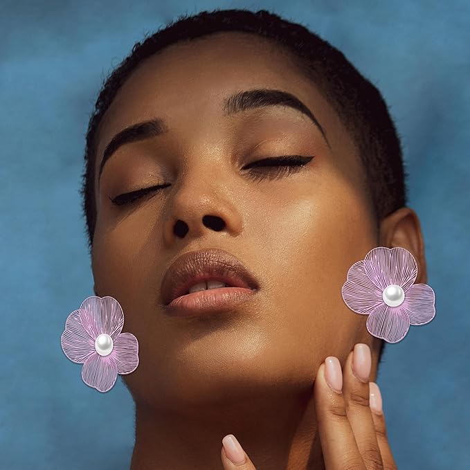 COLIGREE 6 Pairs Colorful Flower Pearl Stud Earring Set Hollow Floral Filigree Earring Making Kit for DIY Earrings Necklaces Rings Hair Jewelries