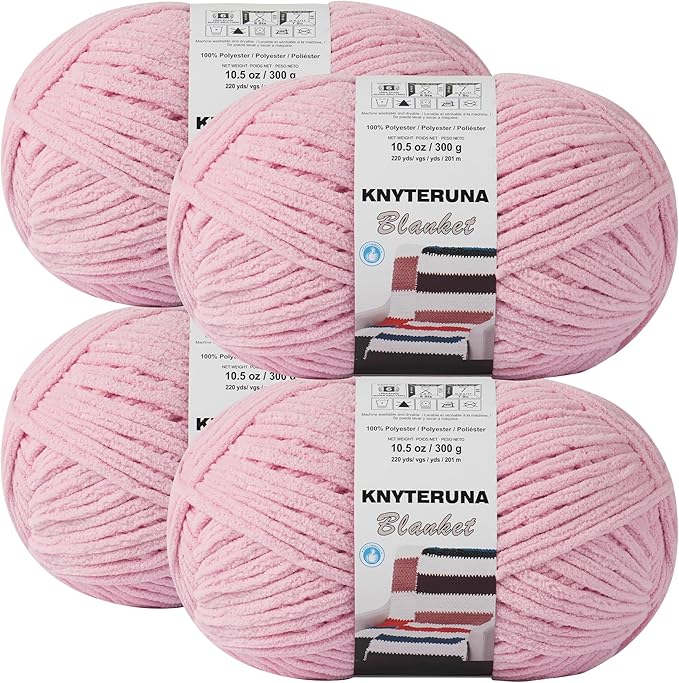 #6 Super Bulky Blanket Yarn for Crocheting - 4 Skeins(Each 10.5oz/300g, 220yds/201m), Chunky Chenille Thick Plush Big Soft Yarn for Crocheting Knitting Blankets, Pink