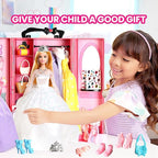 UCanaan 180 Pcs Doll Clothes and Accessories Set, Princess Gowns, Dresses, Tops, Pants, Shoes, Hangers, Fashion Doll Wardrobe, Ages 3+ Best Gitfs for Girls Christmas Birthday