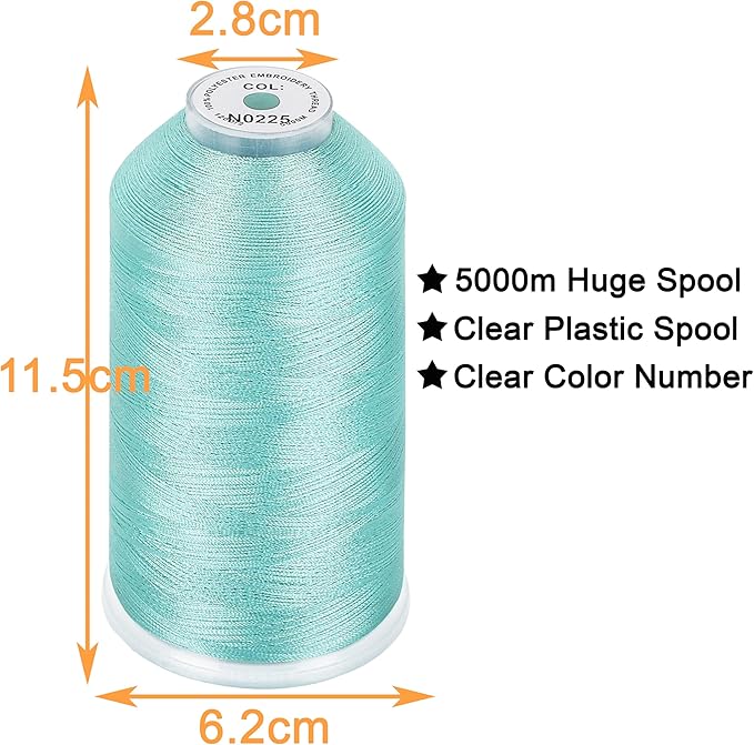 New brothread - Single Huge Spool 5000M Each Polyester Embroidery Machine Thread 40WT for Commercial and Domestic Machines - Sky Blue