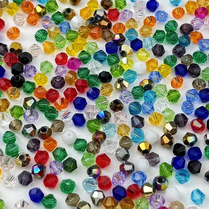 500pcs 3mm Bicone Glass Crystal Beads for Jewelry Making, Faceted Bicone Glass Spacer Beads for Bracelet Earring Necklace DIY Craft(Mix Color)