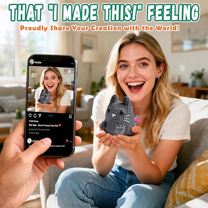 Faircosy Crochet Animals Kit for Beginners: Learn to Crochet Cats with Yarn, Hooks & Video Tutorials - DIY Amigurumi Starter Box - Perfect Christmas Holiday Gift for Teens & Adults