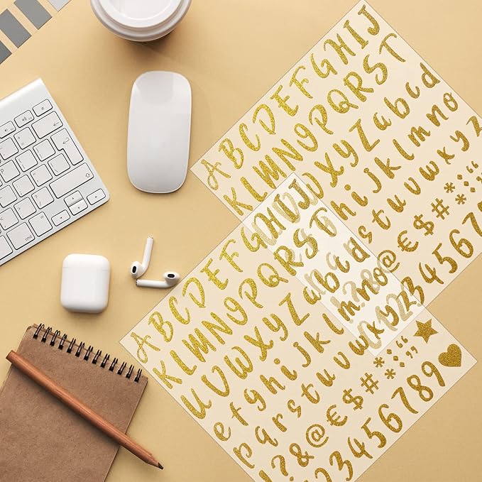 810 Pieces 10 Sheets Self-Adhesive Glitter Gold Letter Stickers, Alphabet Number Stickers, Decals for Sign, Mailbox, Notebook, Window, Classroom Decor, Door, Business, Address Number (1 Inch)