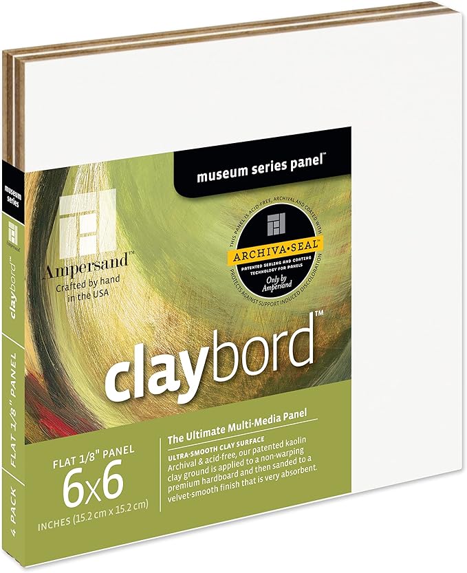 Ampersand Art Supply Wood Painting Panel: Museum Series Claybord, 6" x 6" - Pack of 4, 1/8" Flat Profile