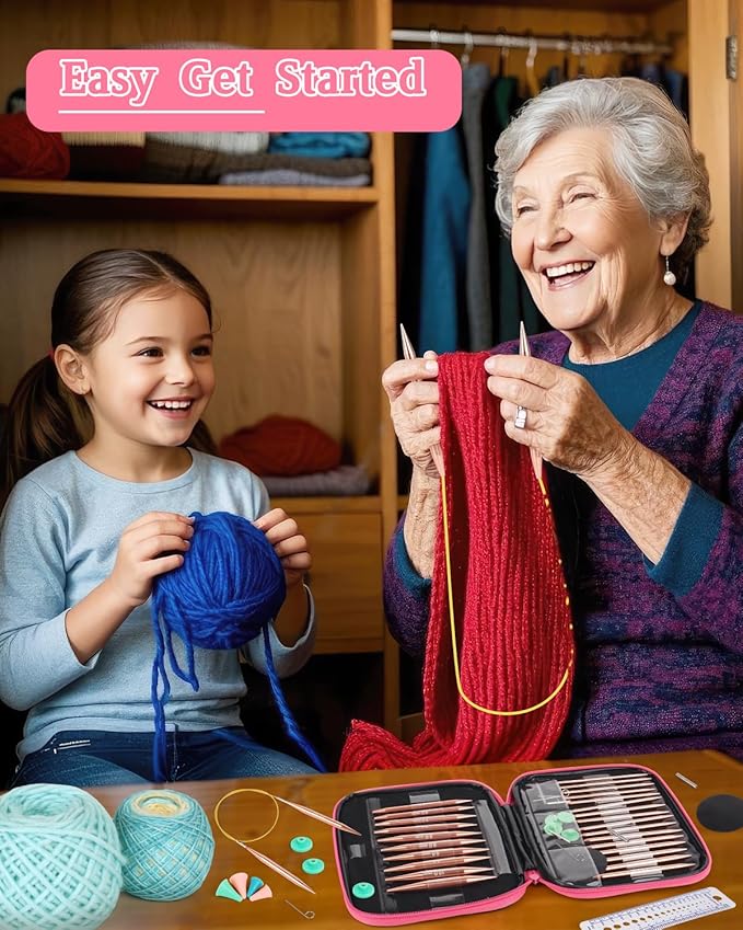 Coopay Interchangeable Aluminum Circular Knitting Needles, 13 Sizes (3mm-10mm), Rose-Gold, Complete Set with Case, Ideal for Beginners & Professionals