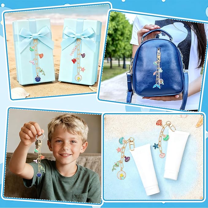 AUGSUN 189Pcs Ocean Themed Keychain Making Kit, Charm Jewelry Chain Making Crafts Including 60 Summer Beach Charms 12 Keychain Clips Hooks 15 Extender Chains 100 Jump Ring and Jewelry Plier