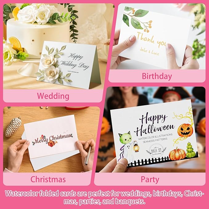 LUNARM Watercolor Cards with Envelopes 50 Sets Blank 5 x 7 in Foldable Postcards, 140lb/300GSM Greeting Card Paper for Wedding Invitation, Notecards, Painting cards and Thank-You Cards DIY Craft
