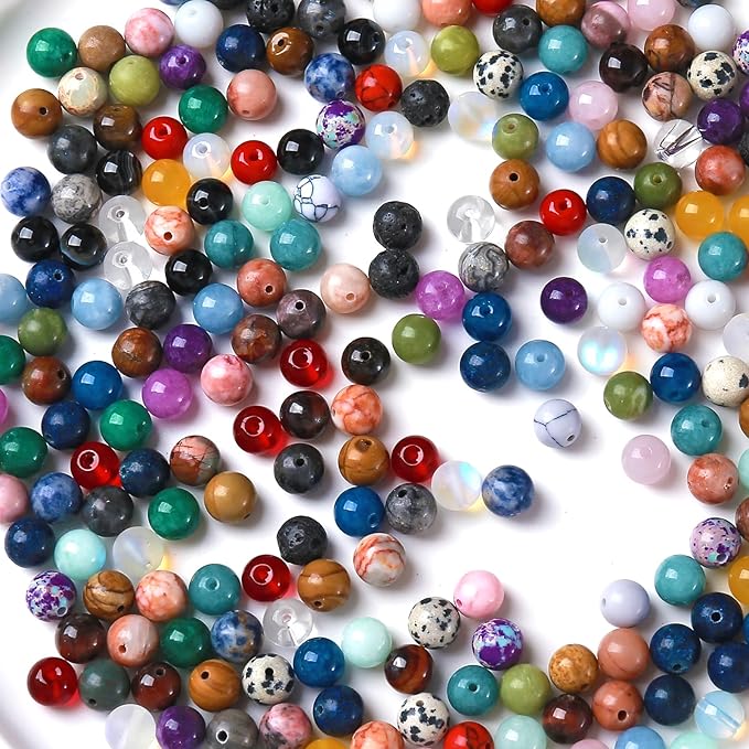 100PCS 8MM Mixed Color Stone Beads Round Loose Spacer Gemstone Beads for Jewelry Making DIY Bracelet Necklace Crystal