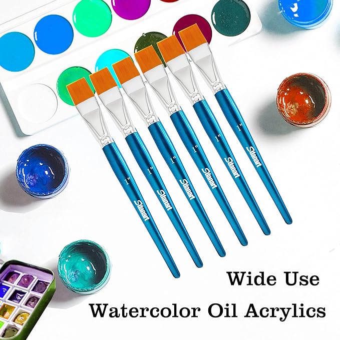 1 inch Flat Paint Brushes for Acrylic, Watercolor, Oil & Face Body Rock Canvas Art - 12 PCS Acrylic Paint Brush Bulk Large Craft Brushes (12)