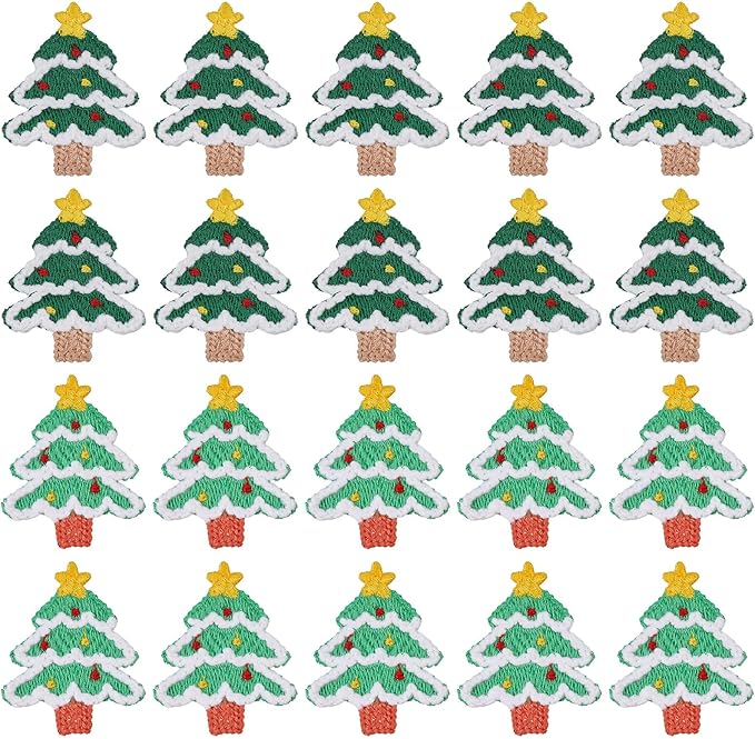 20Pcs Crochet Christmas Tree Appliques Handmade Crochet Colorful Christmas Tree Sweater Decorations for Decor Holiday Party Home Office DIY Accessories