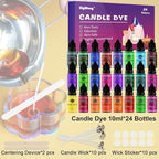 Candle Dye - 24 Colors Liquid Candle Making Dye for DIY candle making supplies Kit, Food Grade Ingredients Oil-Based Candle Coloring for Soy Wax Dyes, Beeswax, Gel Wax, Paraffin Wax - Each 0.35oz/10ml