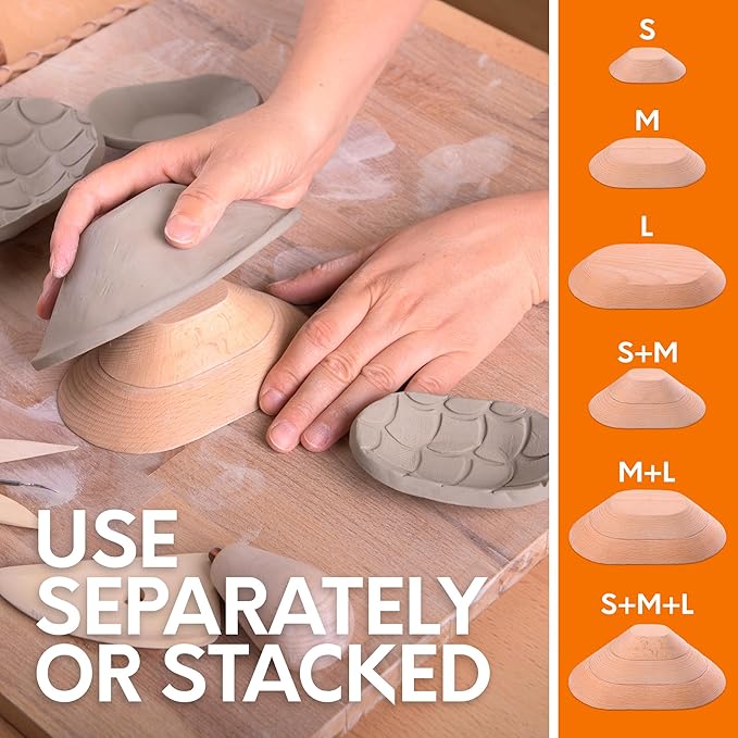 Byllstore 3-Pack Oval Pottery Molds | Create Bowls & Plates | 4″, 6″ & 8″ Ceramic Tops | Interchangeable Handle