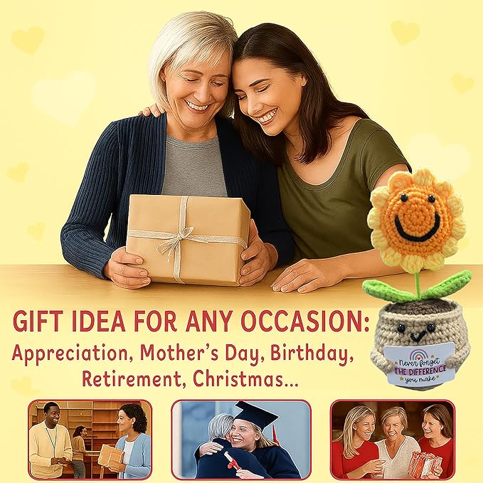 Handmade Positive Sunflower Crochet - Never Forget The Different That You Make, Appreciation Gift for Coworker, Best Friend, Teacher, Sister, Mom, Women, Men, Gift for Christmas, Birthday (Style 1a)