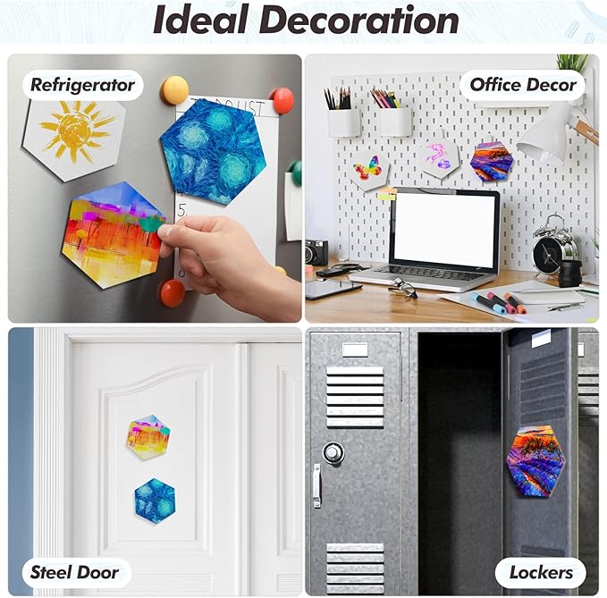 Engrowtic 50 Pcs Magnetic Painting Canvas Panel Mini Canvas Boards for Painting Mini Tile Art for Fridge Locker Art Crafts DIY(4 in,Regular Hexagon)