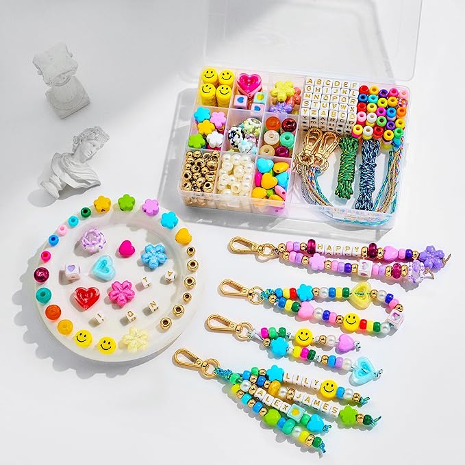 MINIMISSMIANYC 421PCS Beaded Keychain Making Kit for Women,Acrylic Heart Star Flower Letter Alphabet Bag Beads DIY Key Chain Charm Supplies Crafts Accessoriess Jewerly Making Kit