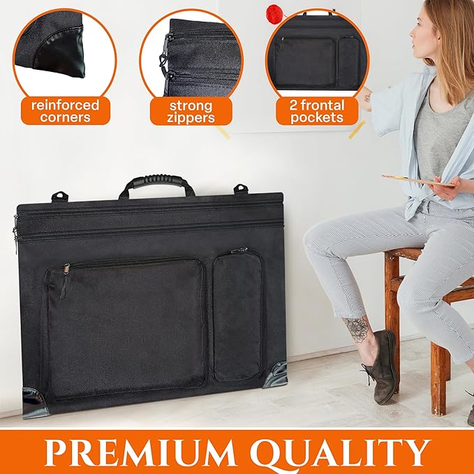 Light Weight Artist Portfolio 18X24in Waterproof Art Portfolio Bag w/ Shoulder Strap, Large art portfolio, Leather Corners, Carrying Case for Sketches, Paintings, Canvas, Posters & Art Paintings