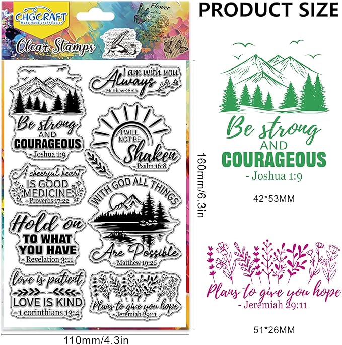 CHGCRAFT Mountain Scenery Clear Stamps Bible Words Style Transparent Stamps Silicone Clear Stamp Seals for Carding Making DIY Scrapbooking Photo Album Decoration, 4.3x6.3 inch