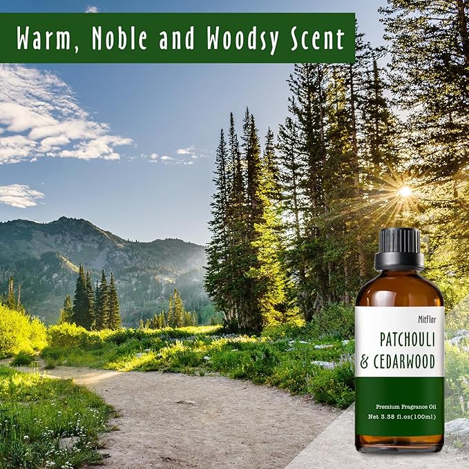 Patchouli & Cedarwood Fragrance Oil, Large Size Premium Fragrance Oil for Soap & Candle Making, MitFlor Single Scented Oil for Diffuser,Masculine Home Fragrance