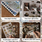 Vintage Scrapbook Sticker Supplies, 25 Sheets PET and 25 Sheets Washi Stickers, Over 800 Self-Adhesive Pre-Cut Stickers for Junk Journal, Bujo, Collage, Adult Crafts Arts, Letters DIY