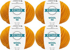 Estako Wool 98 (4-Skeins Pack) 100% Superwash Merino Wool Medium Worsted Weight Soft Knitting and Crochet Yarn (4 x 1.76 oz) (4 x 98 yds) (6367 - Mustard)