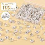 100 pcs 10mm Spacer Beads for Crafting, Silver Rondelle Beads Bulk, Fancy Sparkle Crystal Rhinestone Spacer Loose Beads for Necklace Bracelet Earring Jewelry Making and Pens DIY Decoration