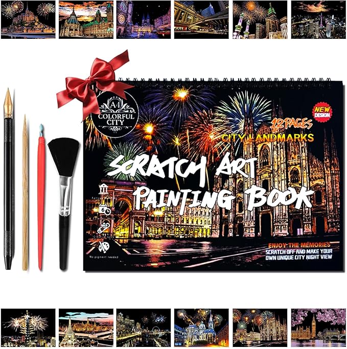 Scratch Art Book for Adults,Scratch Painting Foil for Adults，Scratch and Sketch City Landmarks Books,Colorful City Series Scratch Art 12 Pas by Iskueal(Milan Cathedral)