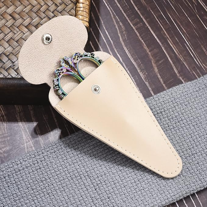 Embroidery Scissors, 4.5in Small Sharp Pointed Tip Vintage Detail Shears with Sheath for Craft, Sewing, Thread Cutting, Artwork, Needlework Rainbow