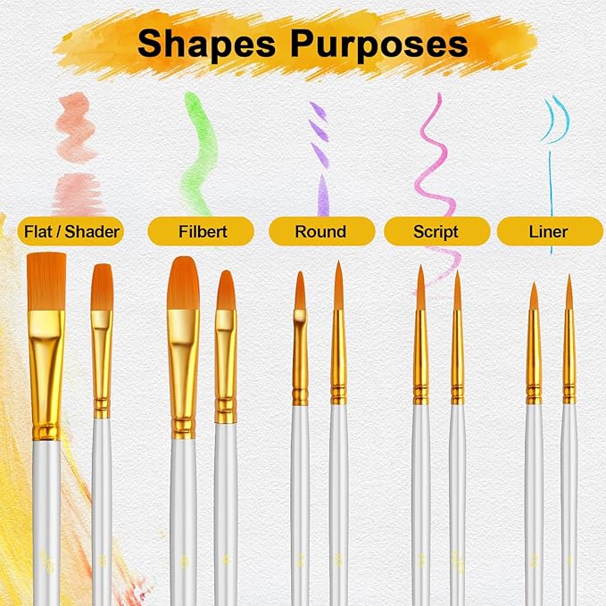 Acrylic Paint Brushes Set, 50Pcs Round Pointed Tip Artist Paintbrushes for Acrylic Painting Oil Watercolor Canvas Boards Rock Body Face Nail Art, Halloween Pumpkin Ceramic Crafts Supplies，White