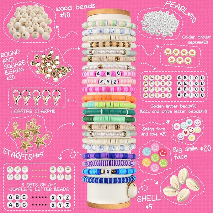 Lynnmos 6000 pcs Clay Beads Bracelet Making Kit, Friendship Bracelet Kit for Jewellery Making, 6mm Heishi Beads Set for Bracelet Necklace Earring Crafts Gift for Teen Girls