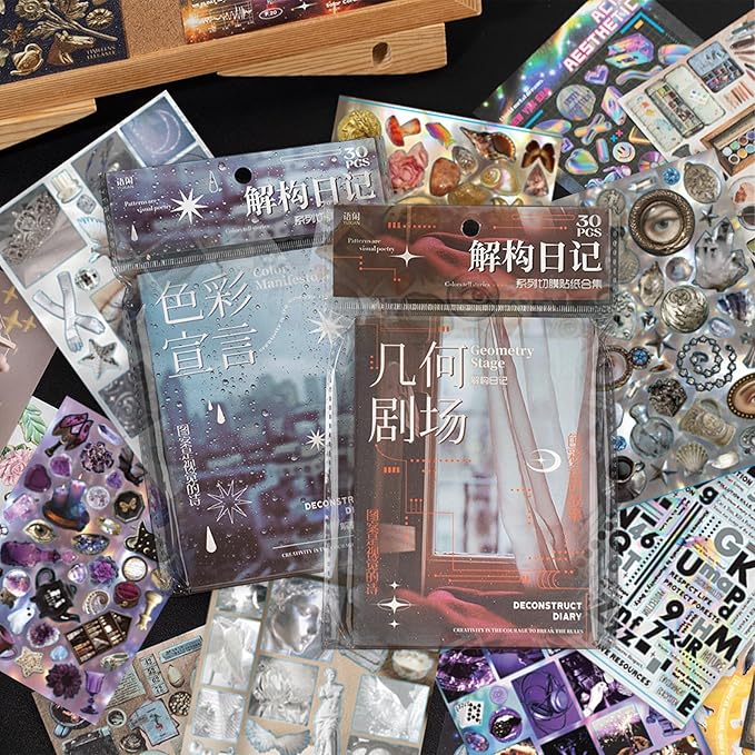 2 Pack Y2K Foil Sticker Books | 60 Vintage Cut-Out Stickers for Scrapbooking, Junk Journals & DIY Crafts - Glossy/Matte/Textured Styles