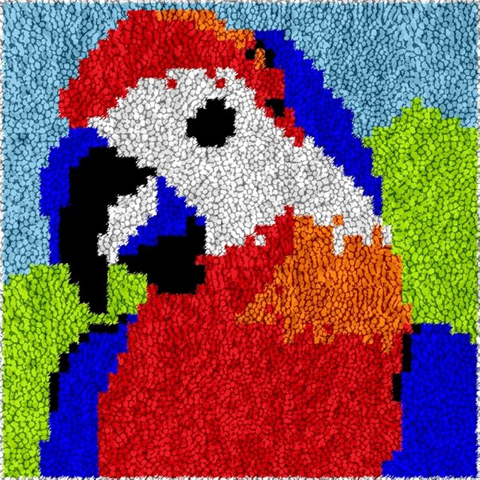 Latch Hook Kits Rug Parrot Crochet Yarn Cushion Colour Pre-Printed Canvas Cover Rug Needlework DIY Hook and Latch Kit Christmas Home Decoration 30x30cm/12 X12inch