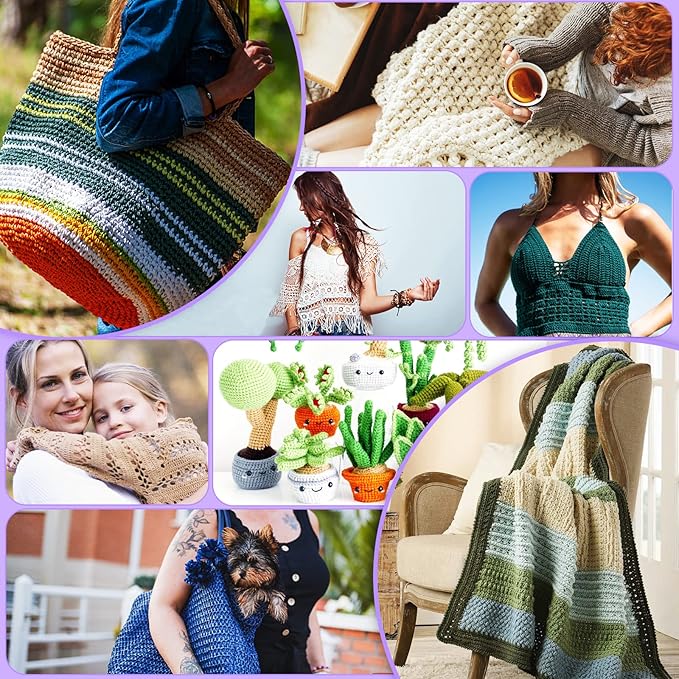 Aeelike 20pcs Acrylic Yarn for Crocheting, Crotcheting Set for Beginners, Crochet Kit with Everything Include 1093 Yards Yarn, Aluminum Crochet Hooks,Step-by-Step Instruction and Black Organiser Bag