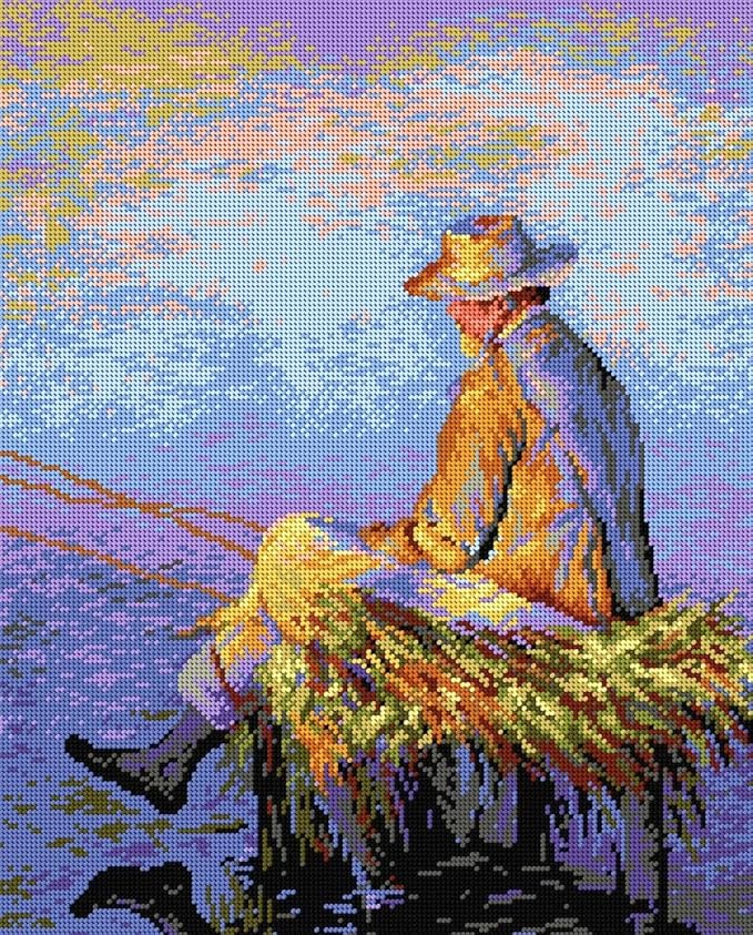 Wizardi Needlepoint Canvas for halfstitch Without Yarn After Leon Wyczkowski - Fisherman 2118M Orchidea