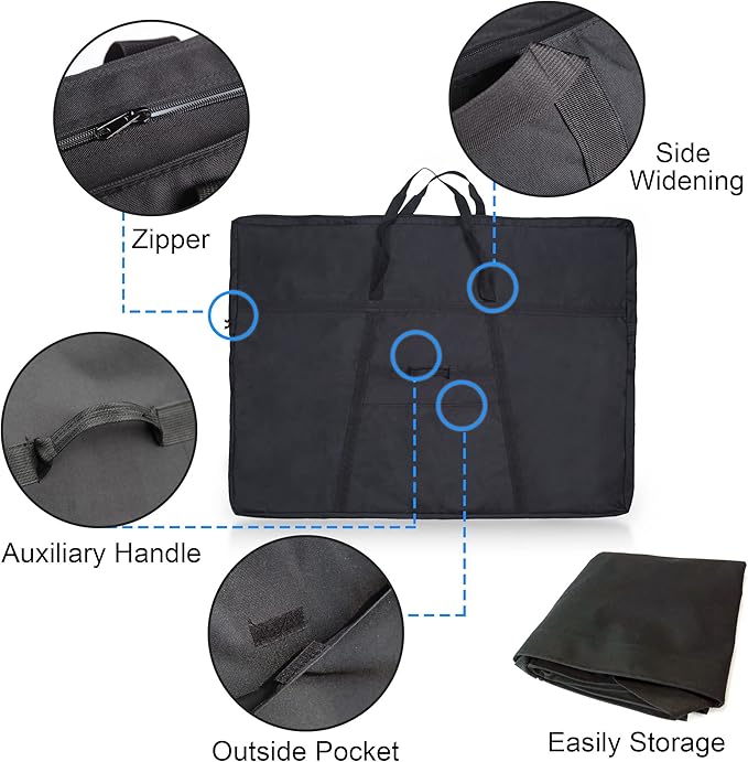 JJRING Dacron Light Weight Large Size Art Portfolio Tote Bag, 33'' x 43'' for 32'' x 42'' Black Carring Storage Case For Poster, Sketching and Drawing
