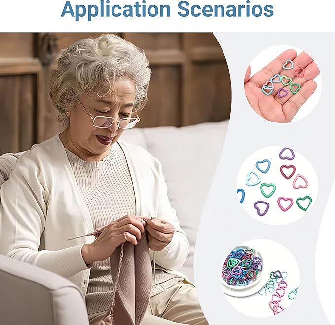 Wonafa 50Pcs Heart-Shaped Metal Stitch Markers,Metal Colorful Crochet Stitch Markers,with Storage Box for Crocheting Clothing Tag DIY Craft Project (Heart-Shaped-50Pcs)