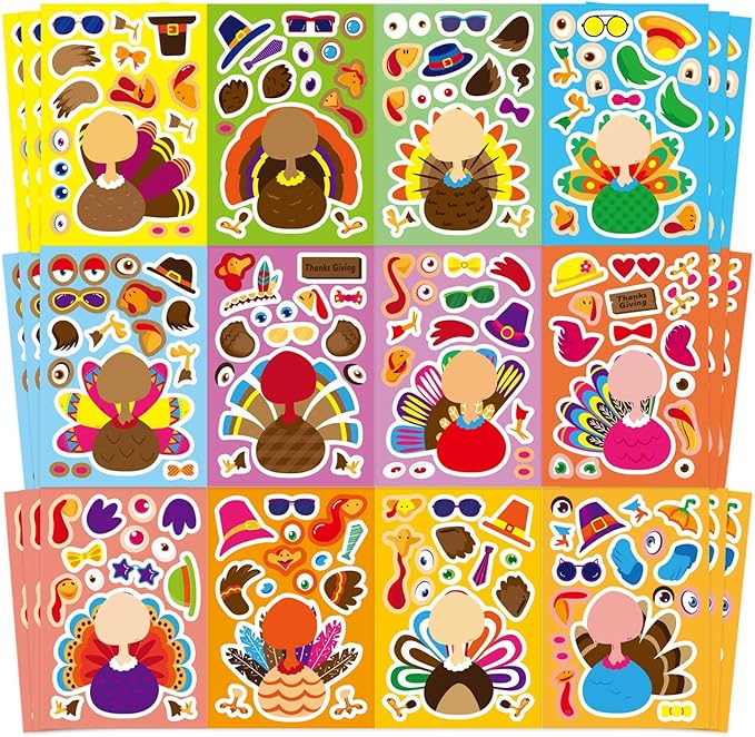 36 PCS Make a Turkey Stickers, Thanksgiving Stickers for Kids Make Your Own Turkey Sticker for Thanksgiving Party Favors Crafts School Rewards