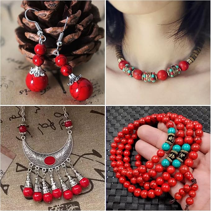 Beads for Bracelets Red Beads 6MM Beads Red Turquoise Bead Crystal Gemstone Beads for Bracelets, Natural Stone Beads for Jewelry Making 60pcs