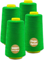 Green Serger Thread, All-Purpose Thread for Sewing, Polyester, 4 Cones of 3000 Yards Each Spool for Sewing Machine