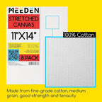 MEEDEN Stretched Canvas, 11 × 14 Inch, Pack of 8, Blank White Canvases for Painting, 100% Cotton, 11 oz Gesso-Primed, Pre-Stretched Canvas for Acrylic Oil Pouring & Airbrushing Painting
