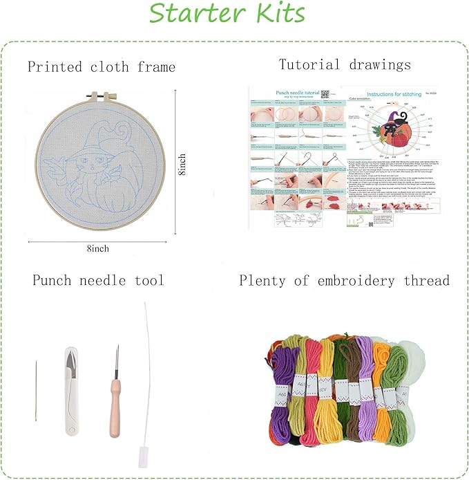 DCCQ Punch Needle Kits Adults Beginner，Cute Cartoon Pumpkin and Black Cat Pattern with Hoop Embroidery Punch Needle Starter Craft Set Easy for Adults，Children and Halloween Gifts，Decoration