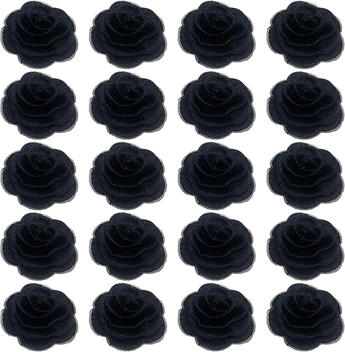 20pcs Flower Lace Applique Exquisite 3D Embroidery Floral Sew On Patches for Wedding Bridal Dress Clothes Repairing Hair Ornaments Sewing Craft DIY (Black)
