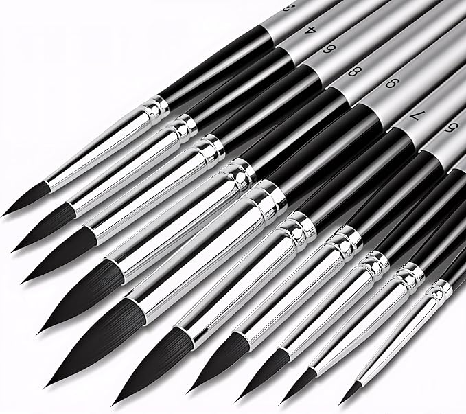 DUGATO Artist Paint Brush Set (10 Sizes) - Fine Tip Round Synthetic Brushes for Watercolor, Acrylic, Gouache, Oil Painting & Crafts - Professional Quality Art Supplies