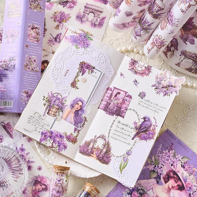 Snycler Sticker Book - 24 Sheets Vintage PET Stickers for Scrapbooking, Junk Journaling, Ephemera, and Decorative Crafts - Pre-Cut Floral Design Stickers Vintage-6