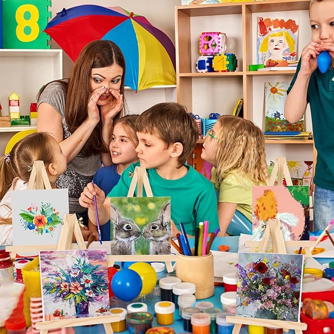 32 Pack 9 Inch Wood Easels, Easel Stand for Painting Canvases, Art, and Crafts, Tripod, Painting Party Easel, Kids Student Tabletop Easels for Painting, Portable Canvas Photo Picture Sign Holder