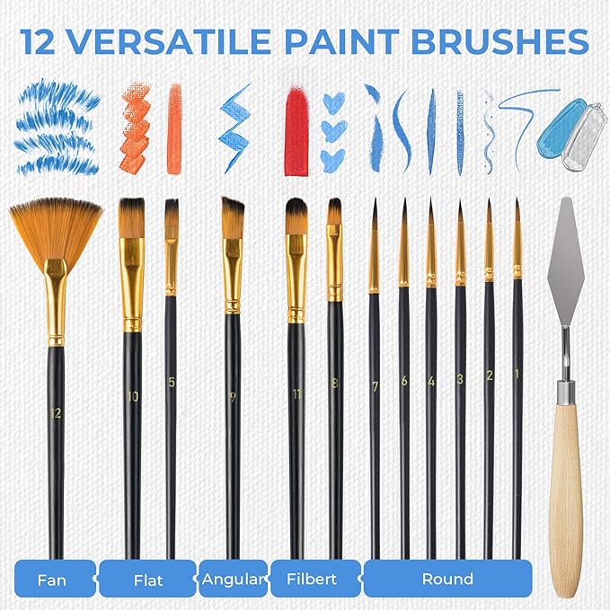 Nicpro Acrylic Paint Canvas Set for Adults, 46PCS Art Painting Supplies Kit with 24 Acrylic Paints(36ML), Table Wood Easel, 5 Canvas Panels, 12 Brushes, Paper Pad, Palette for Artist Beginner Students