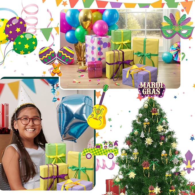 DECYOOL Mardi Gras Satin Ribbons, 4 Rolls 100 Yards Each - 10mm Wide Green, Purple, Yellow - Craft Ribbons for Gift Wrapping & Carnival Decoration